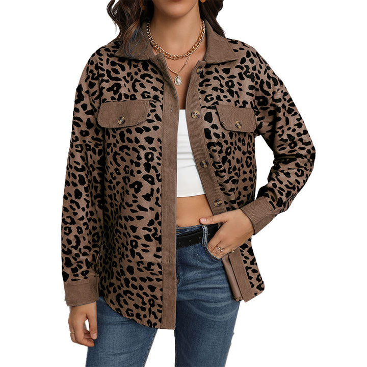 Leopard Print Corduroy Shirt Jacket