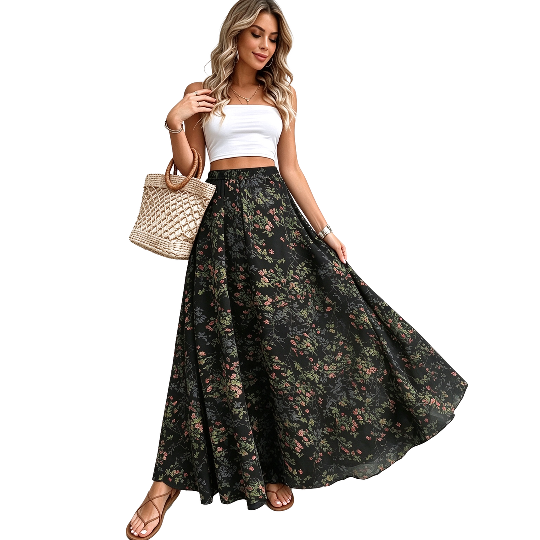 High-Waisted Bohemian Maxi Skirt