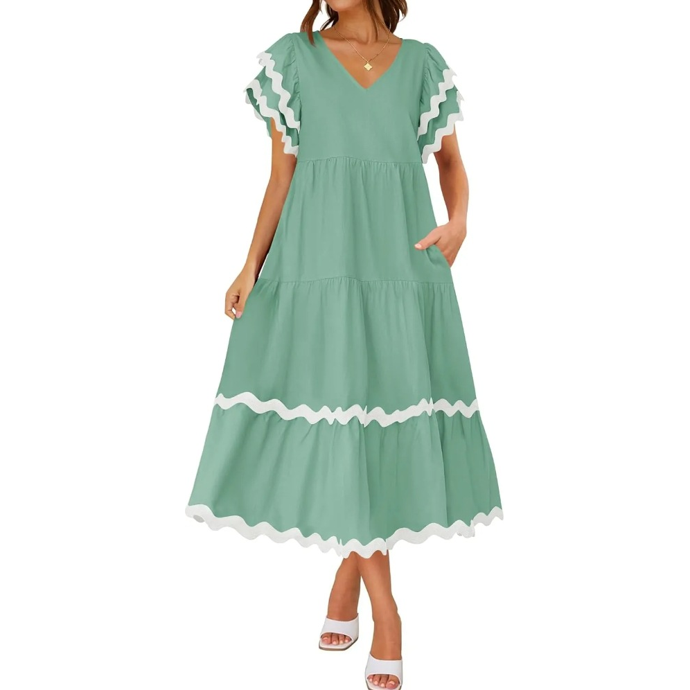 Ruffle Sleeve Boho Maxi Dress