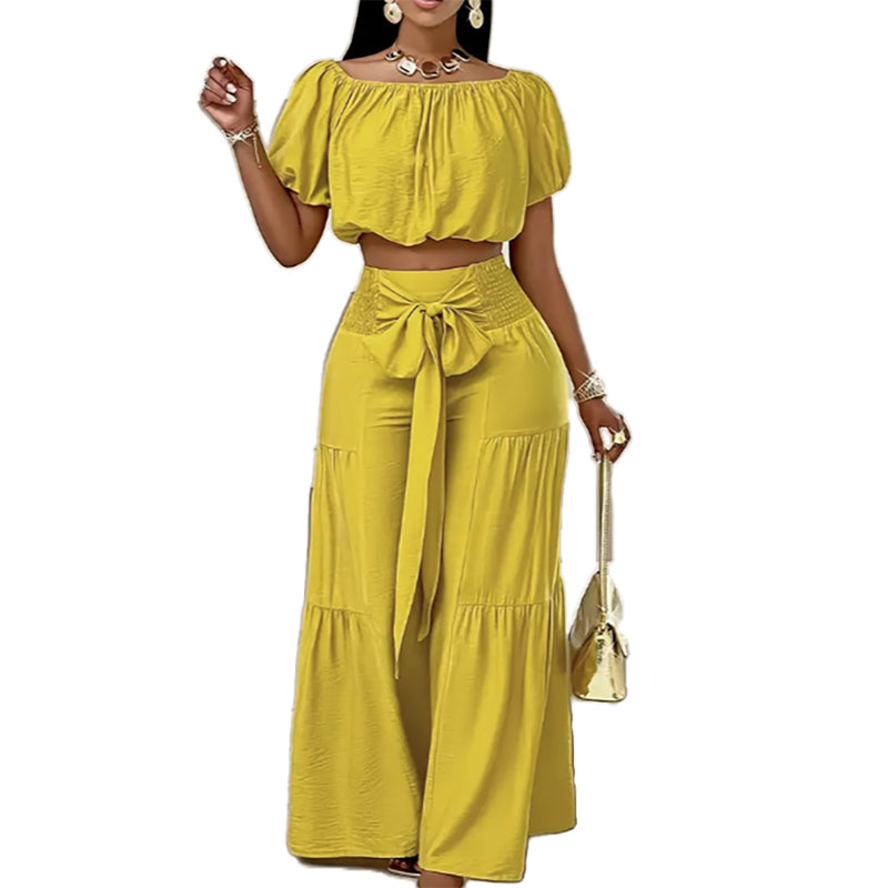 Off Shoulder Wide Leg Two Piece Set