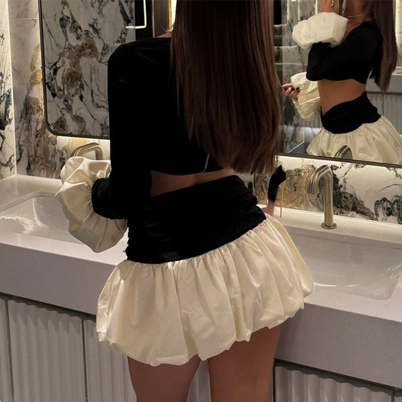 Twist Front Crop Top & Bubble Skirt Set