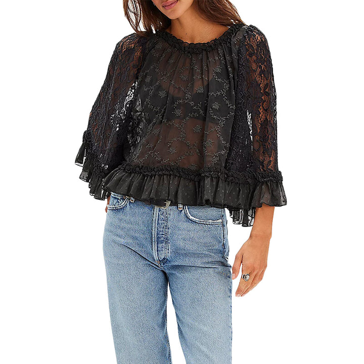 Lace Ruffle Cropped Cover-Up