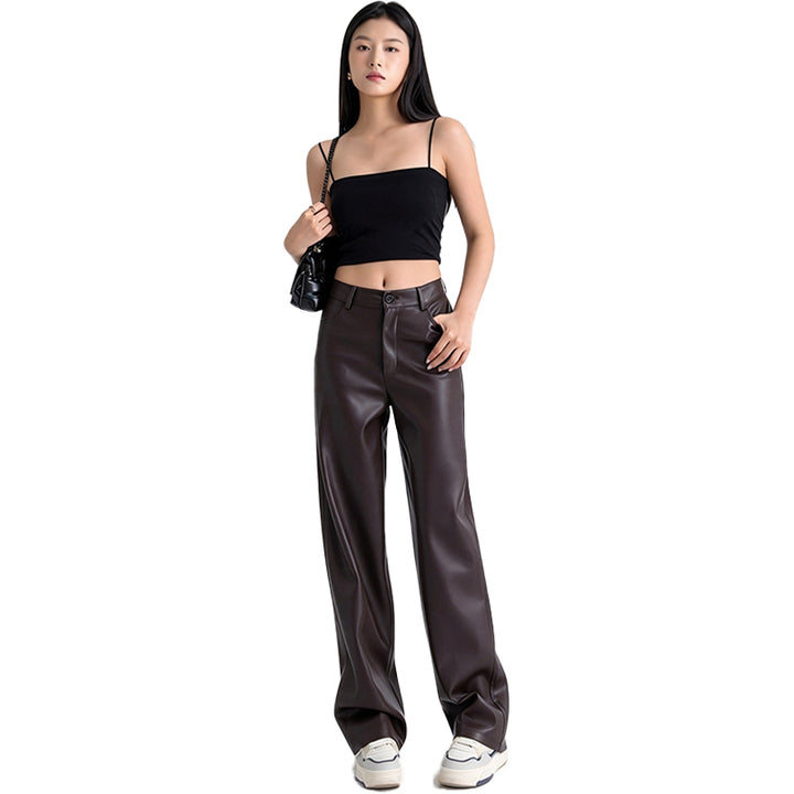 High Waist PU Wide Leg Pants