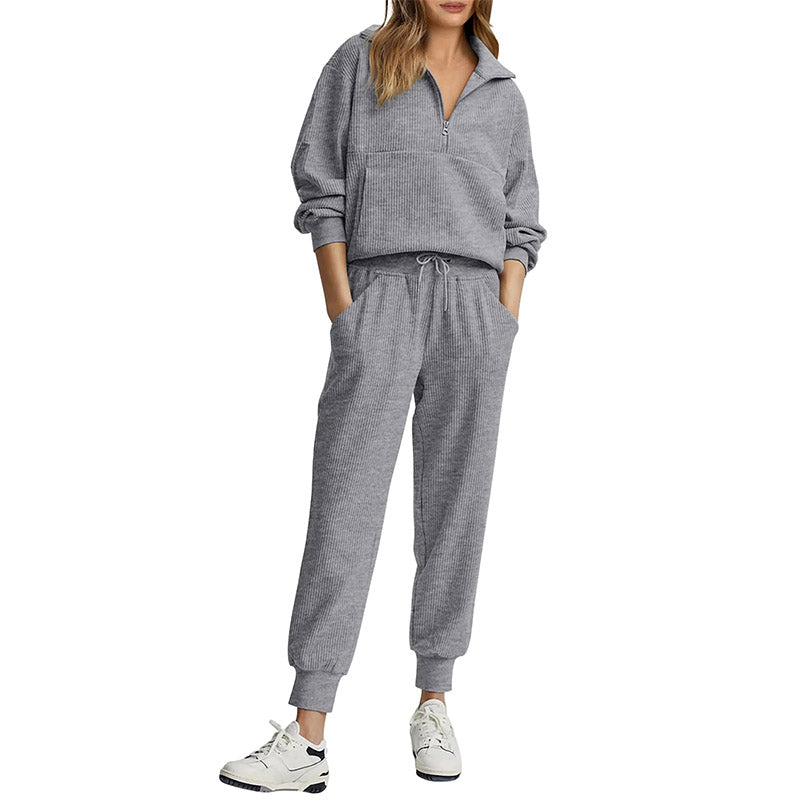 Ribbed Half-Zip Lounge Set