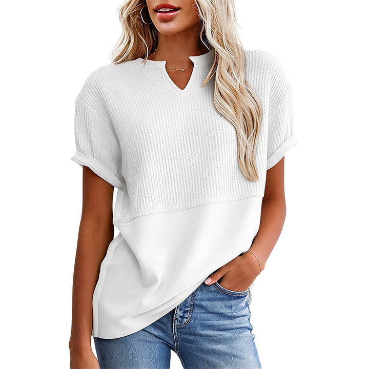 Notched Neck Textured Knit Top