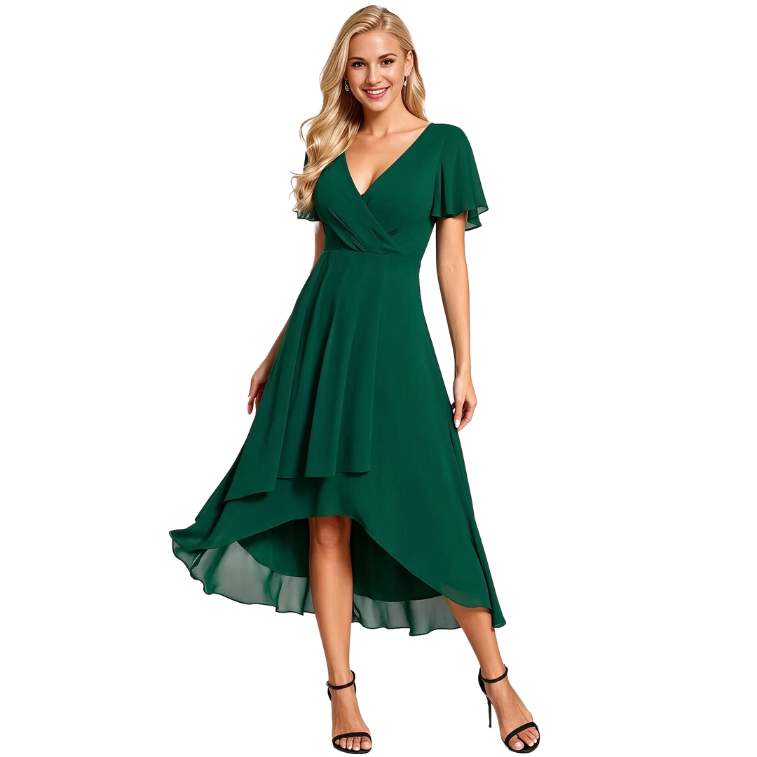 Flutter Sleeve High-Low Midi Dress