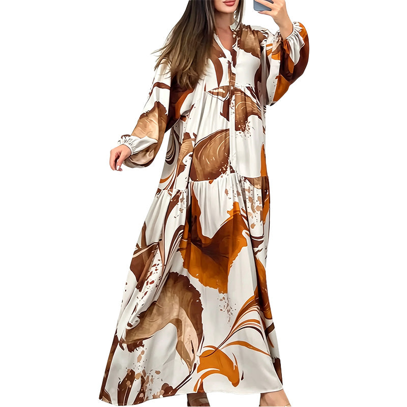 Abstract Print Tiered Maxi Dress