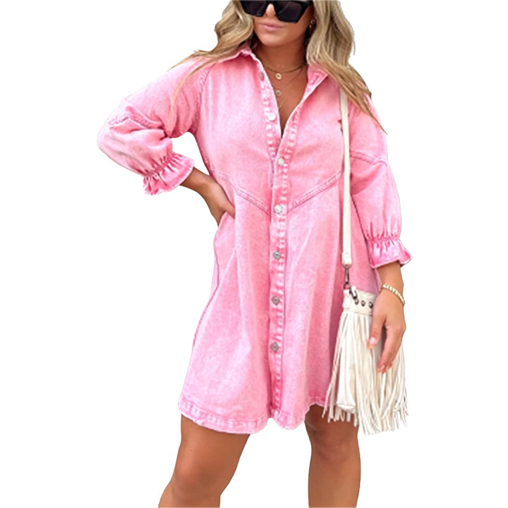Button Front Denim Shirt Dress