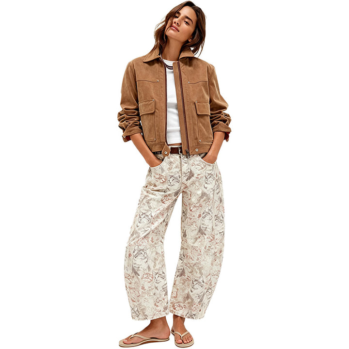 Heart Print Wide Leg Jeans