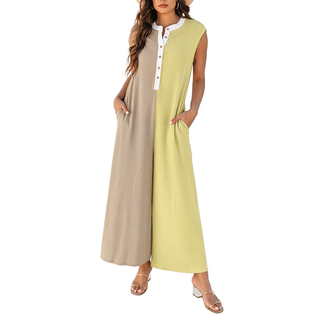 Sleeveless Color Block Wide-Leg Jumpsuit