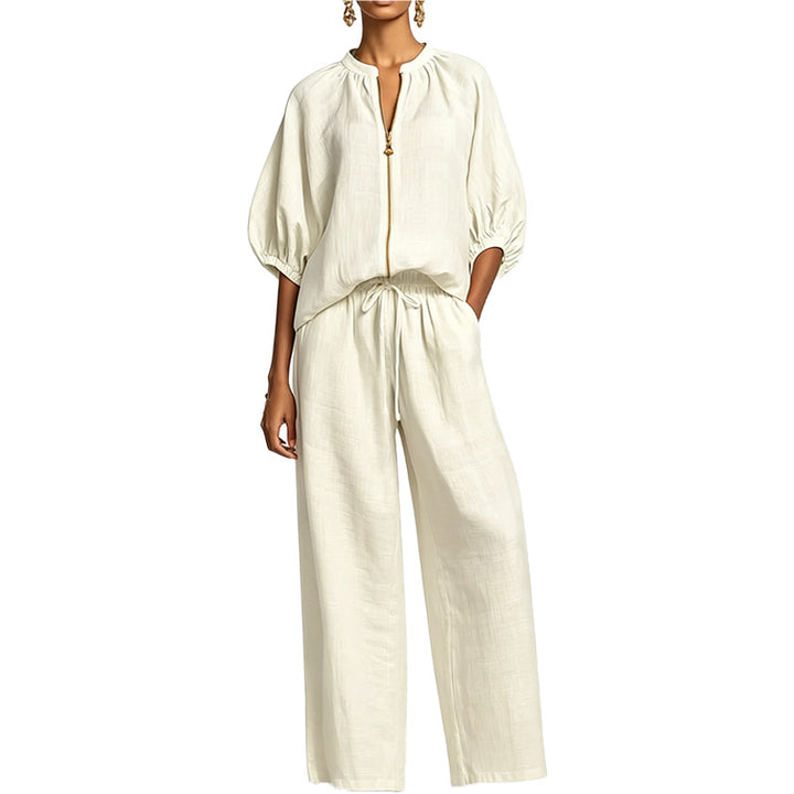 Zip Front Wide Leg Two-Piece Set