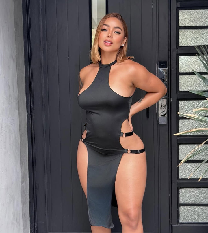 Cutout Side Slit Maxi Dress – Sleeveless Bodycon Lounge Dress for Women