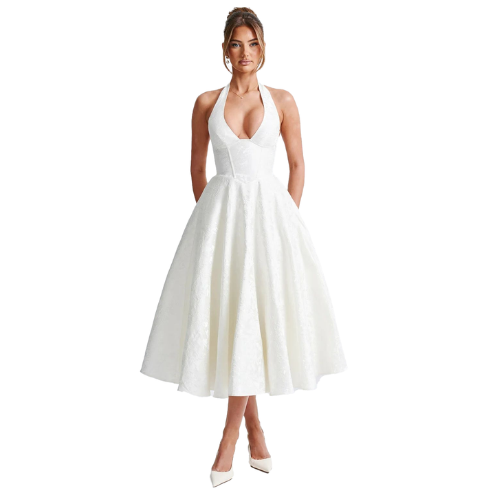 Halter Neck A-Line Midi Dress
