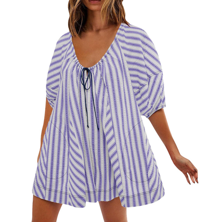 Boho Striped Tie Front Mini Dress