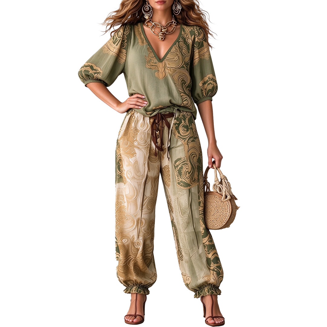 Relaxed Fit Bohemian Pants Set