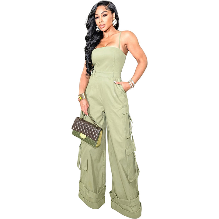 Strapless Wide Leg Cargo Jumpsuit