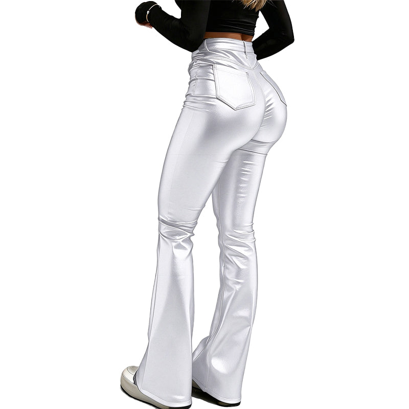 High-Waisted PU Flare Pants