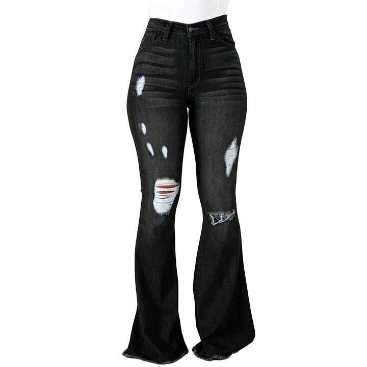 Distressed High Rise Flare Jeans