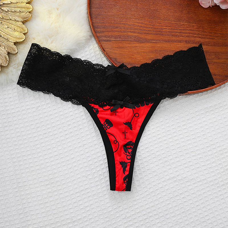 Halloween Lace Trim Thong Panties
