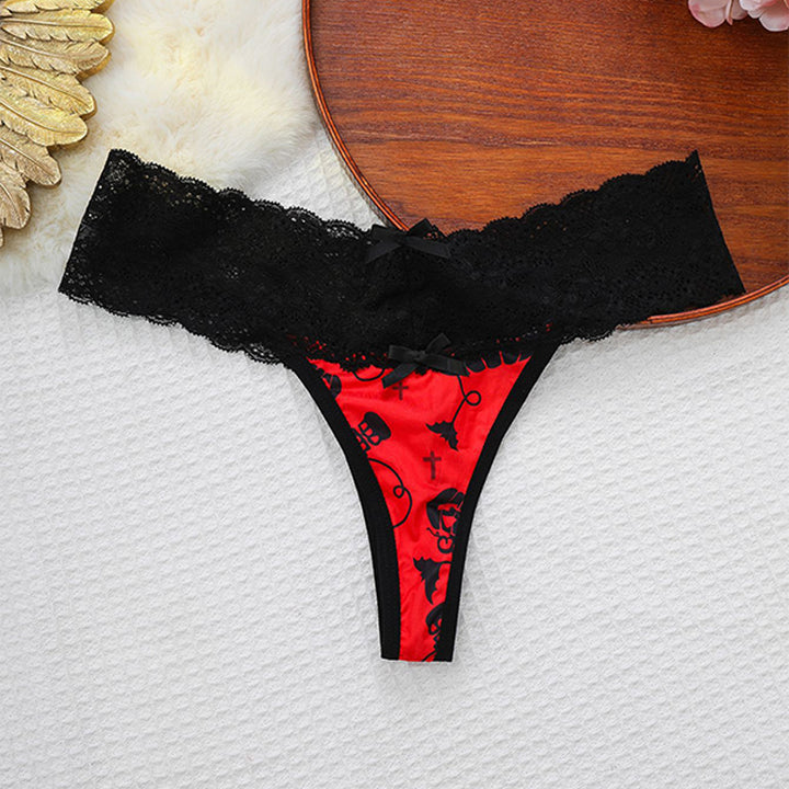 Halloween Lace Trim Thong Panties