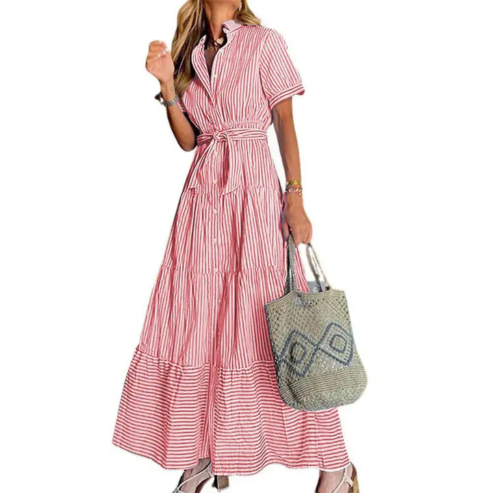 Striped Tie Waist Maxi Dress