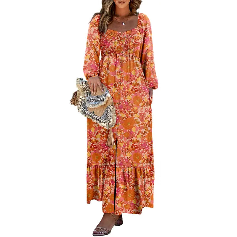 Floral Button Midi Dress
