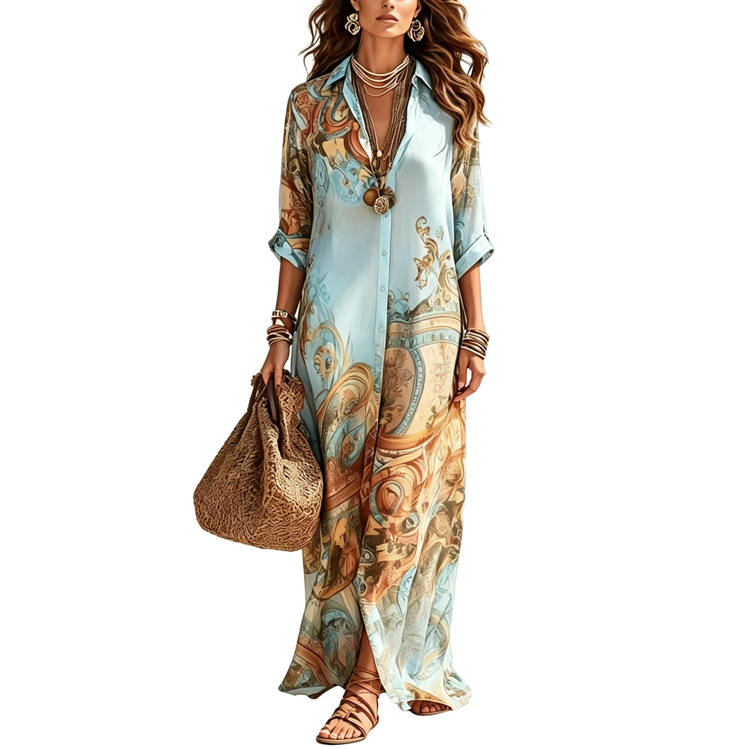 Printed Button Down Maxi Dress