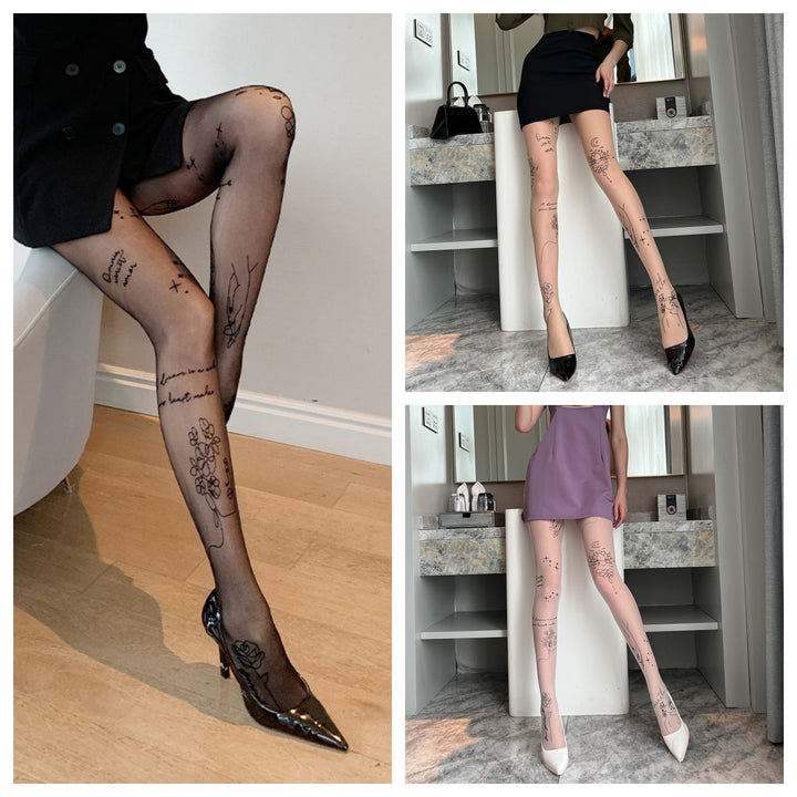 Women’s Lotus Print Sheer Tights