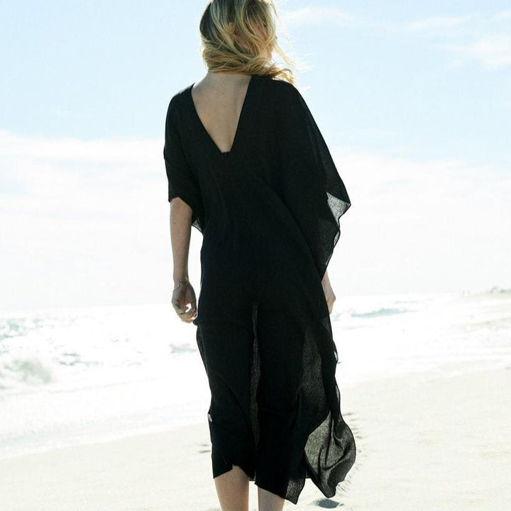 Chiffon wrinkled large V-neck loose long beach cover