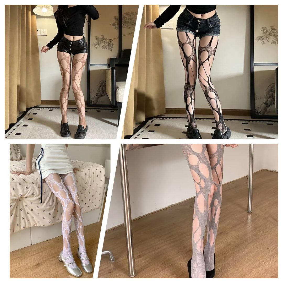 Irregular Cutout Lace Pantyhose