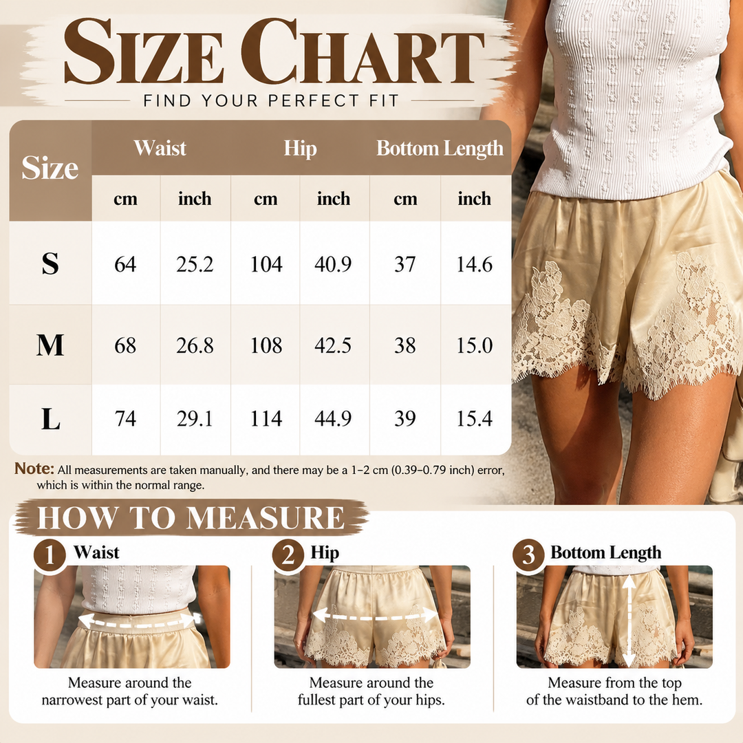 Satin Lace Trim High-Waisted Shorts