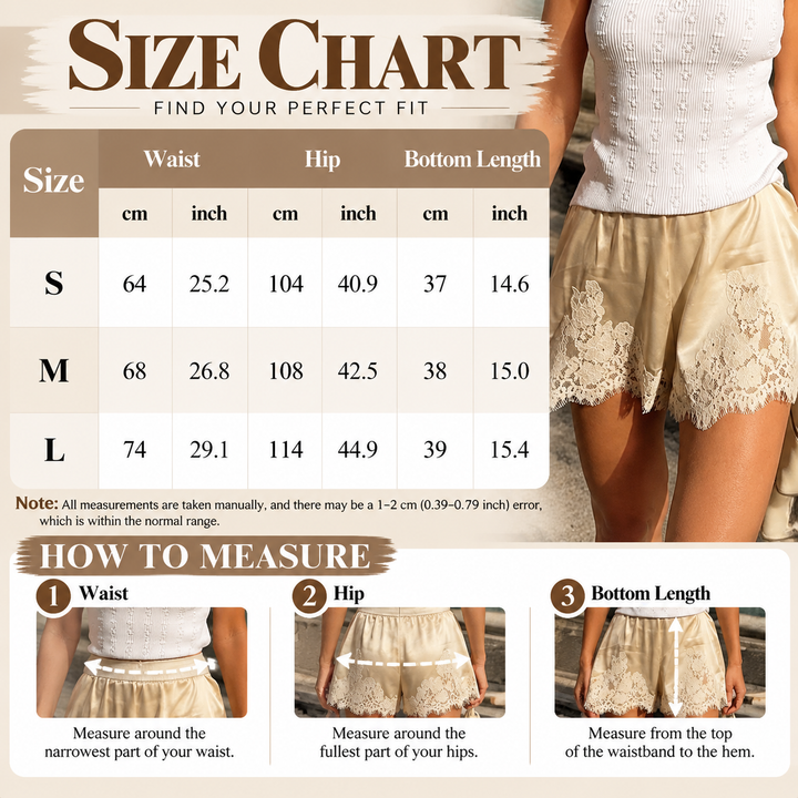Satin Lace Trim High-Waisted Shorts
