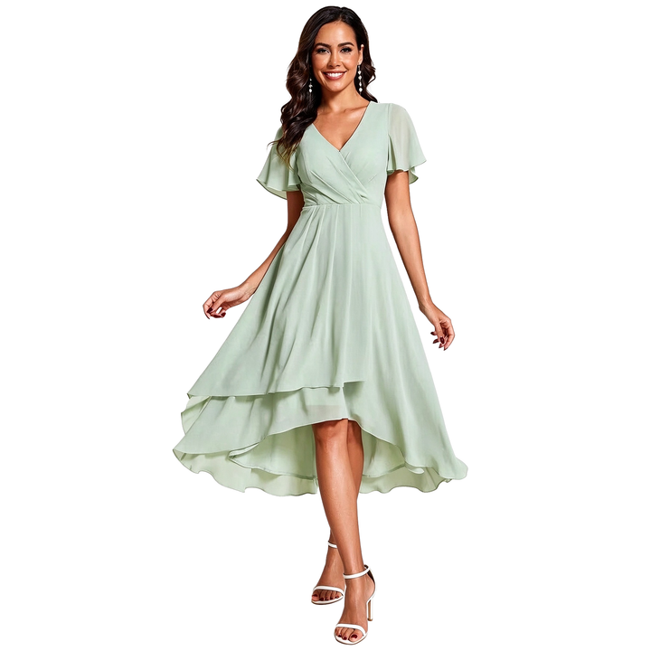 Flutter Sleeve High-Low Midi Dress