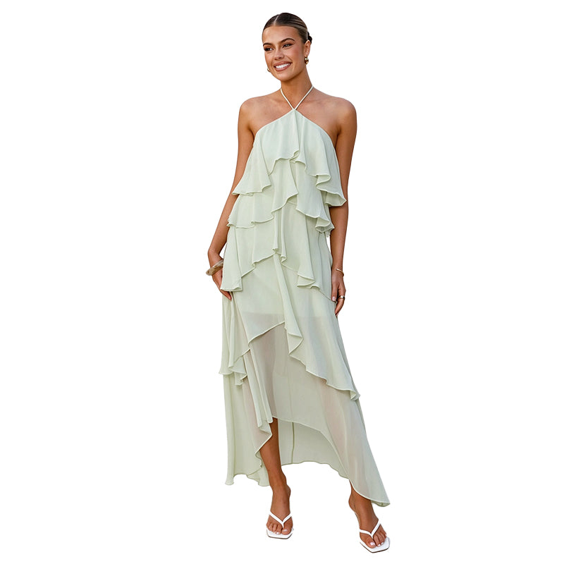 Layered Ruffle Halter Dress