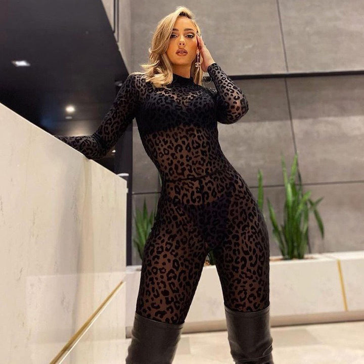 Sheer Leopard Long Sleeve Bodystocking