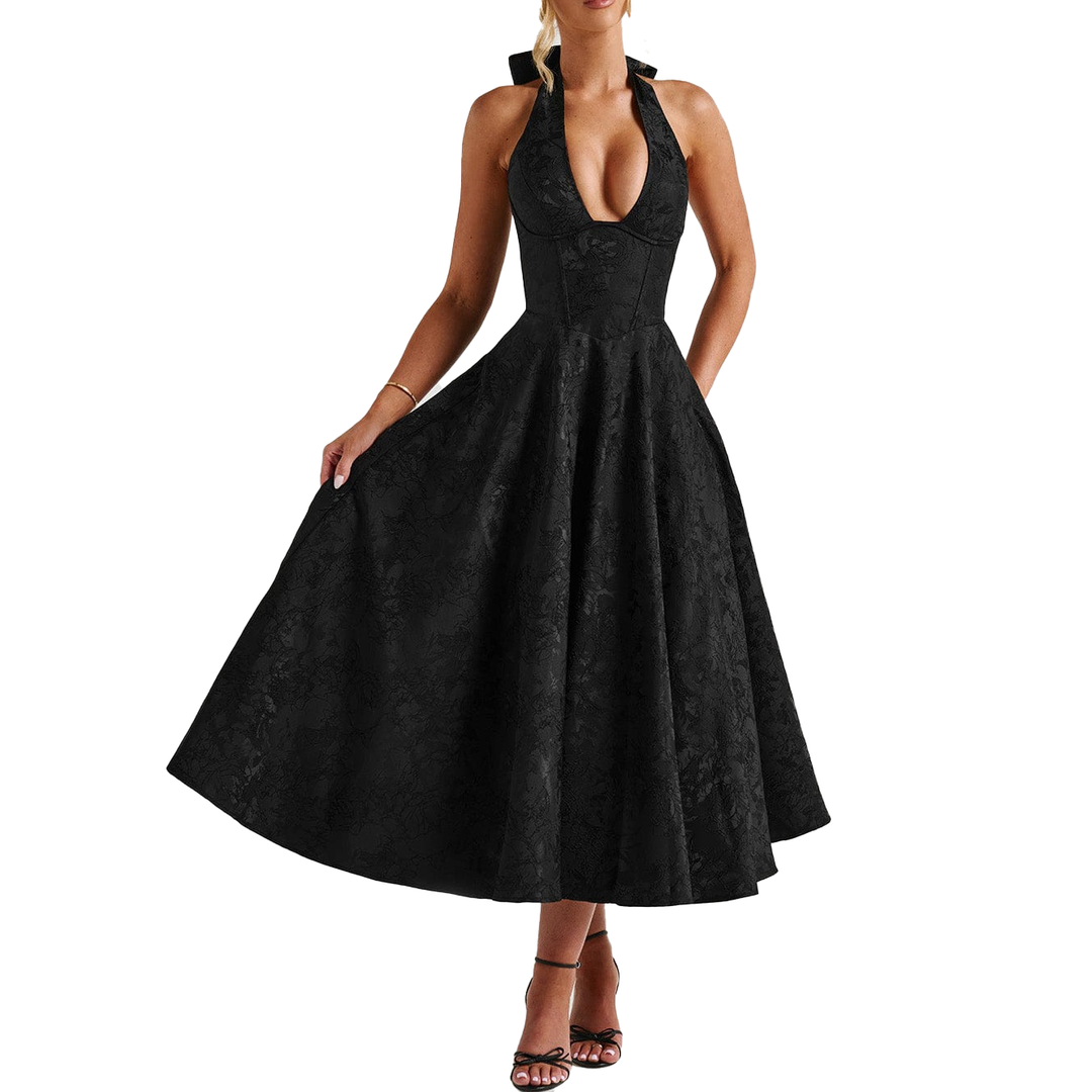 Halter Neck A-Line Midi Dress