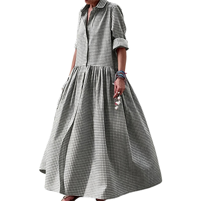 Vintage Plaid Shirt Maxi Dress