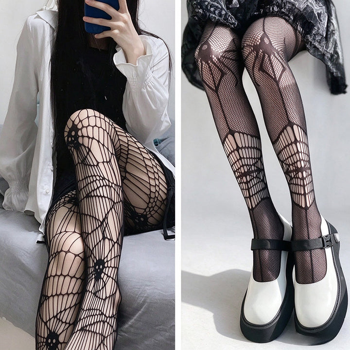 Spider Web Skull Fishnet Tights
