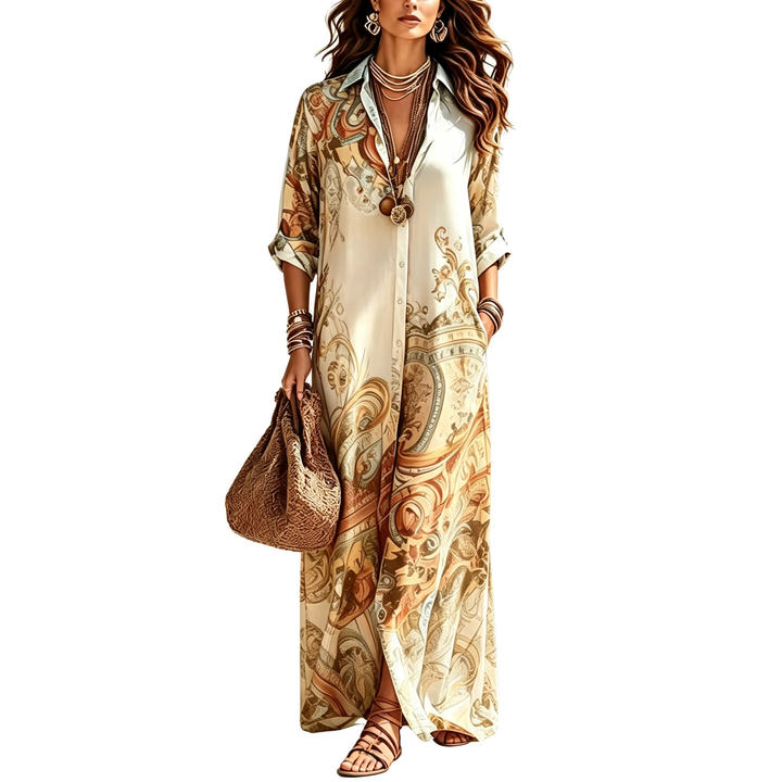 Printed Button Down Maxi Dress