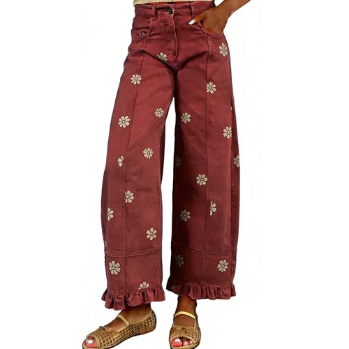 Floral Embroidered Wide Leg Pants