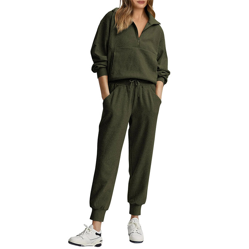 Ribbed Half-Zip Lounge Set