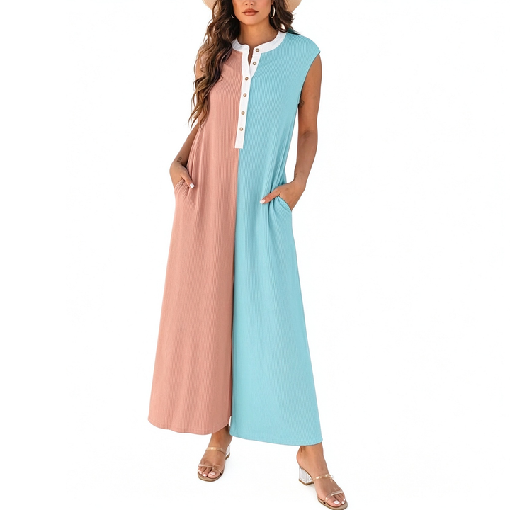Sleeveless Color Block Wide-Leg Jumpsuit