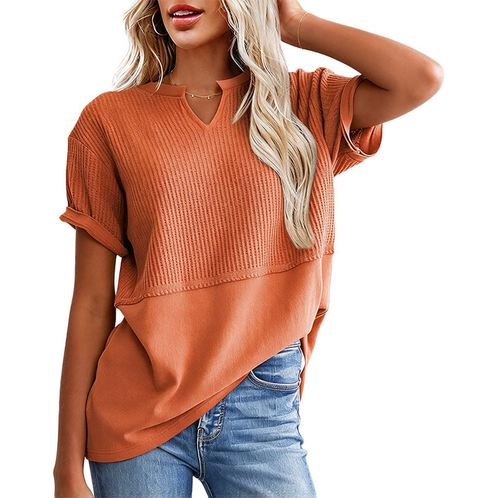 Notched Neck Textured Knit Top