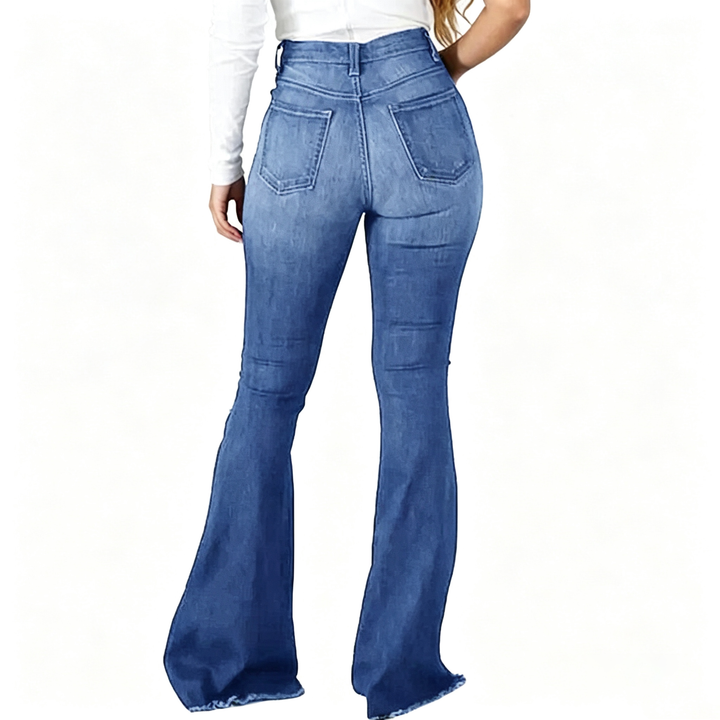 Distressed High Rise Flare Jeans