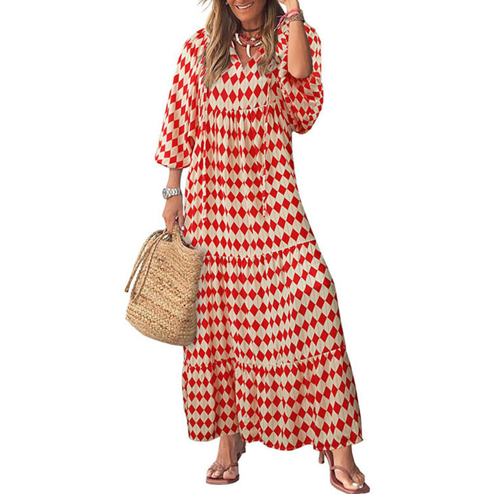 Boho Printed Ruffle Midi Dress