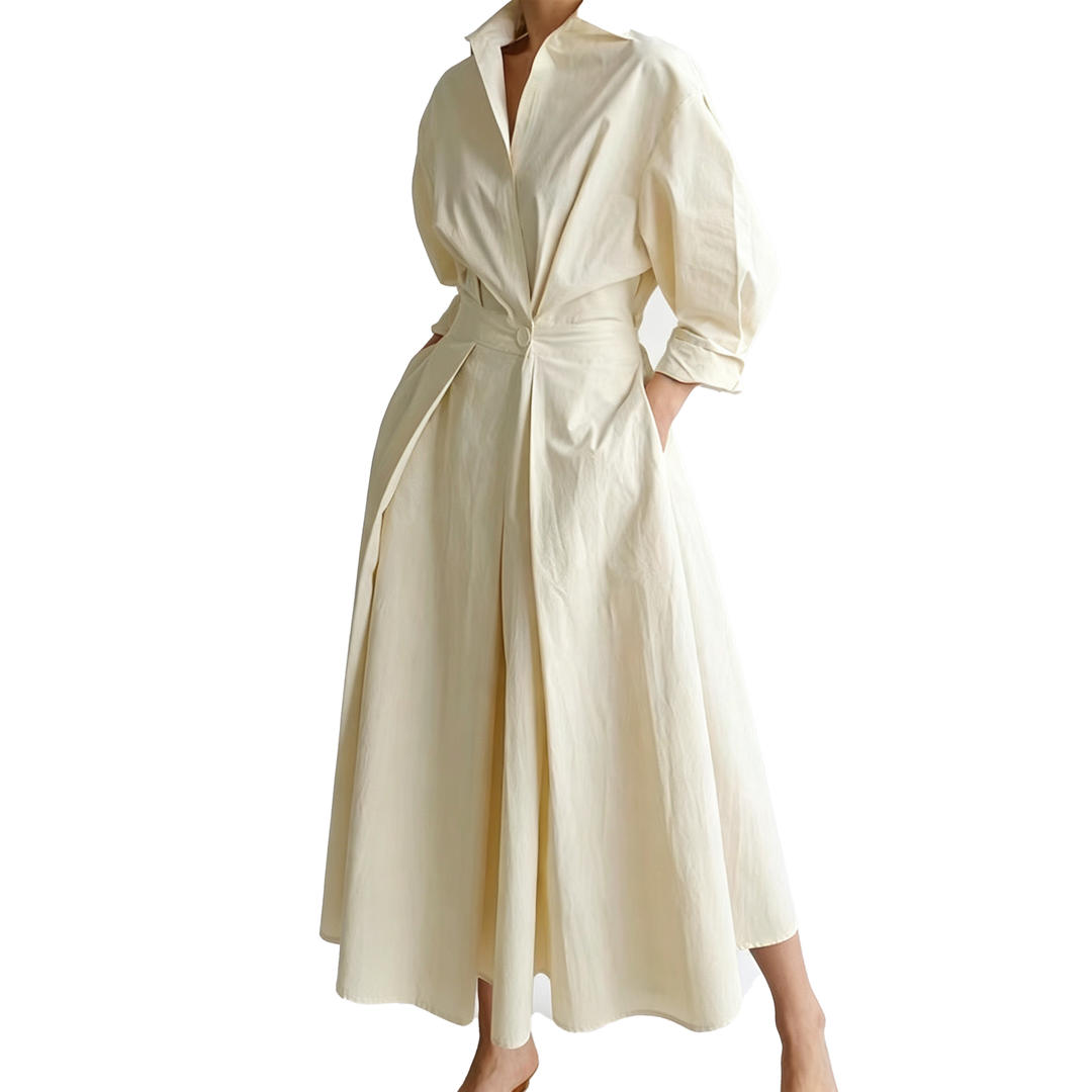 Elegant Belted Shirt Maxi Dress
