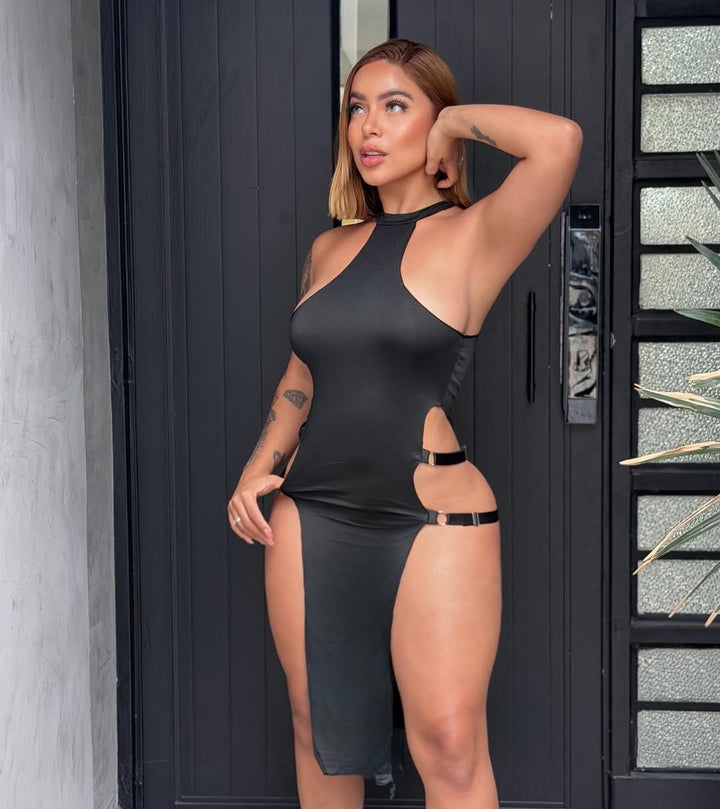 Cutout Side Slit Maxi Dress – Sleeveless Bodycon Lounge Dress for Women