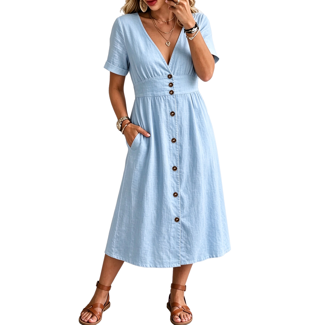 Button-Front Midi Dress