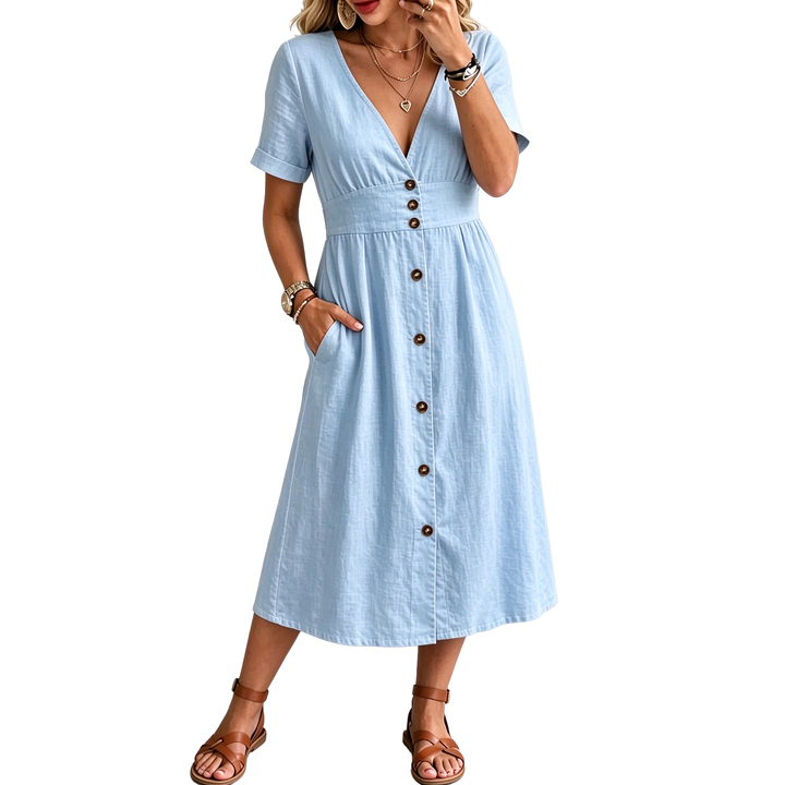 Button-Front Midi Dress