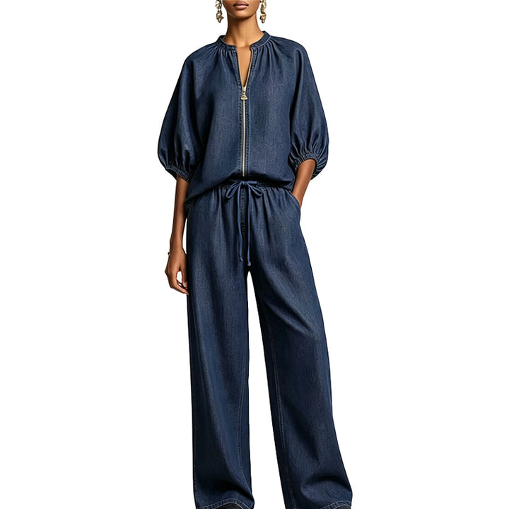 Zip Front Wide Leg Two-Piece Set